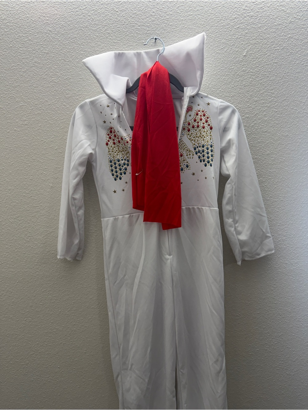 Kids White Rock Star Costume Jumpsuit with Red Scarf